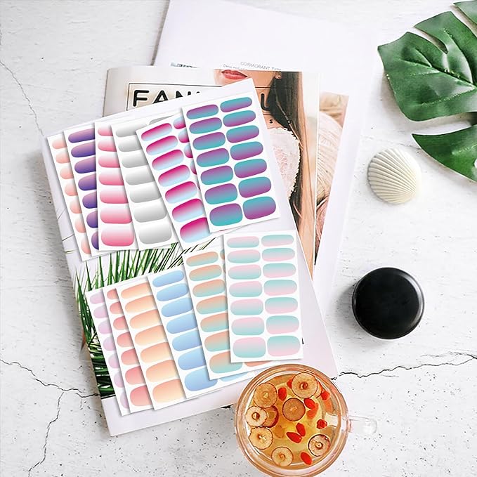 WOKOTO 20 Sheets 280 Pieces 3D Solid Gradient Cat Eye Nail Polish Strips, Gel Nail Stickers Full Wraps Press On Nails for Women Nail Art Gel Stickers Wraps Stick On Nails Polish Stickers