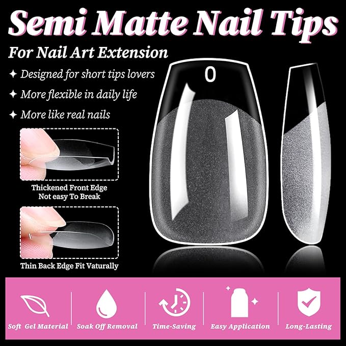300pc Short Coffin Gel Nail Tips Clear Fake Nail, Clear Press on Nails Short Coffin Soft Gel Nail Tips Ballerina Acrylic Nails Full Cover False Nail Artificial Fingernail for Nail Extensions 15 Sizes