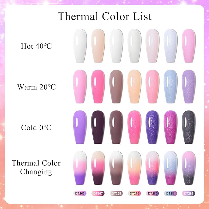 MEET ACROSS Color Changing Gel Nail Polish Set, 8 Colors Red Pink Glitter Purple Mood Temperature Change Nail Polish Gel Set Soak Off Nail Art DIY Salon Manicure Holiday Gift