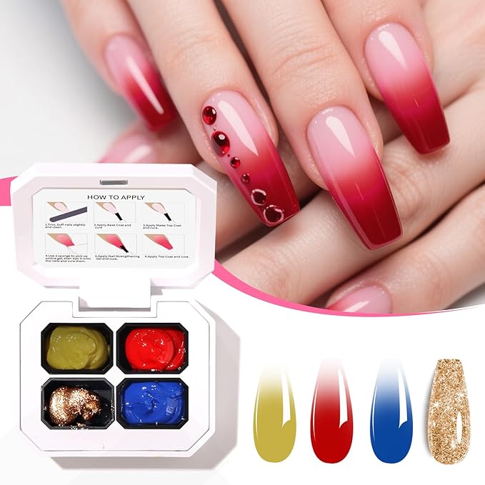 Finger Secret 4 Colors Set Ombre Gel Nail Polish,Pat Painting Gradient Blooming GelS Polish Palette with 20Pcs Nail Sponges for 3d Gel Nail Art can be Painted in Salon or Home Use (k8)