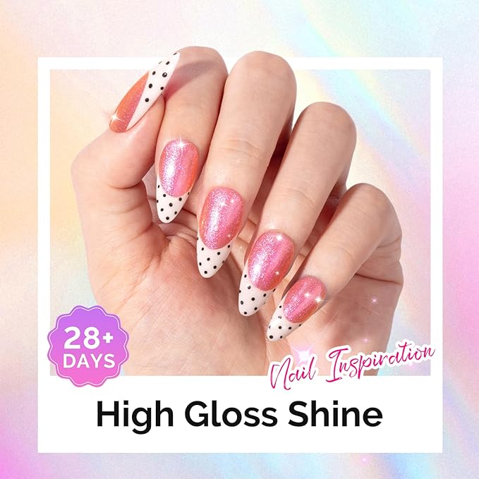 MelodySusie Jelly Pink Aurora Shimmer Gel Nail Polish, Sparkle 0.5 Fl Oz Soak Off UV LED Red Glitter Gel Polish Gift for Women Nail Art Manicure Salon DIY Nail Design Decoration at Home-G2609
