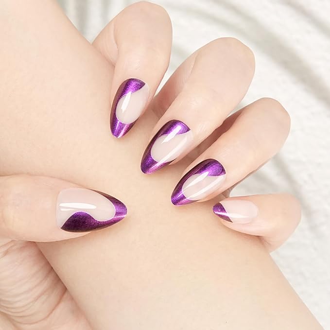 Purple Metallic Wave Press On Nails, Stiletto Shape, Long Length,24 Pcs Press On Nails,Easy Application Manicure Set for Work, Party & Daily Use, Perfect for Women and Students