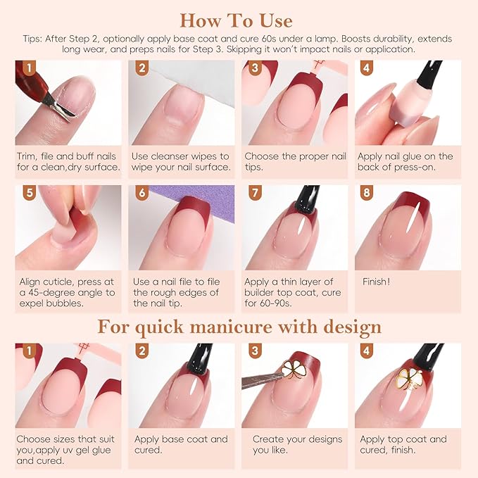 PEACECOLOR French Tip Press On Nails Kit - 150Pcs Short Square 5 Colors Nude Nail Tips Gel Nail Extension Kit with Nail Lamp Starter Kit Nail Glue Base & Top Coat Fake Nails Gift for Women Home DIY