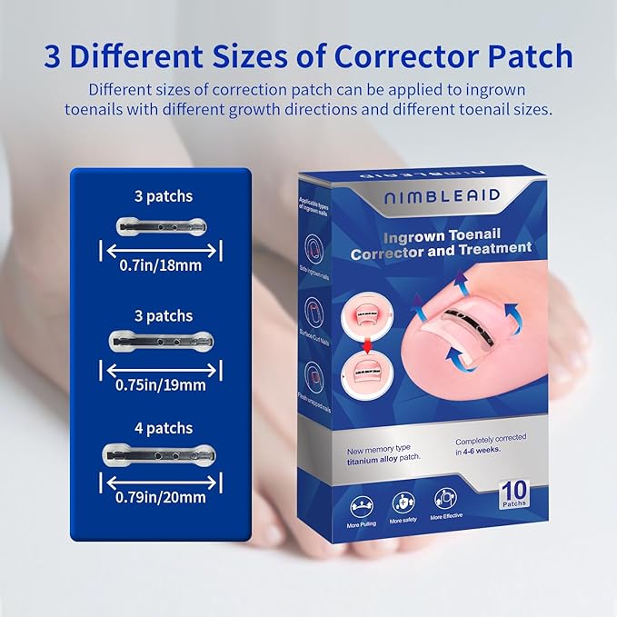 Titanium Alloy Ingrown Toenail Treatment & Corrector Kit - 3 Sizes Corrector for Men & Women Various Nail Sizes & Foot Types,Ingrown Toenail Removal Tool (10 Count-Large Size)