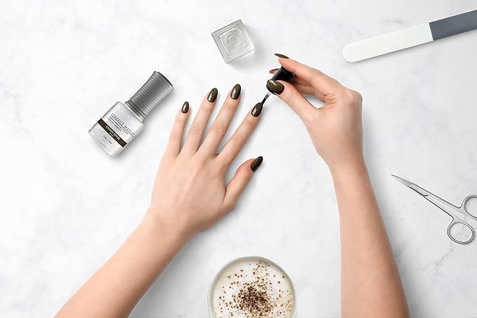 LeChat - Perfect Match Gel Polish - Crown Royal - Dark Golden Brown with Frost Finish and Fine Gold Glitter - (0.5 Ounce) - Easy Application - Soak Off Formula