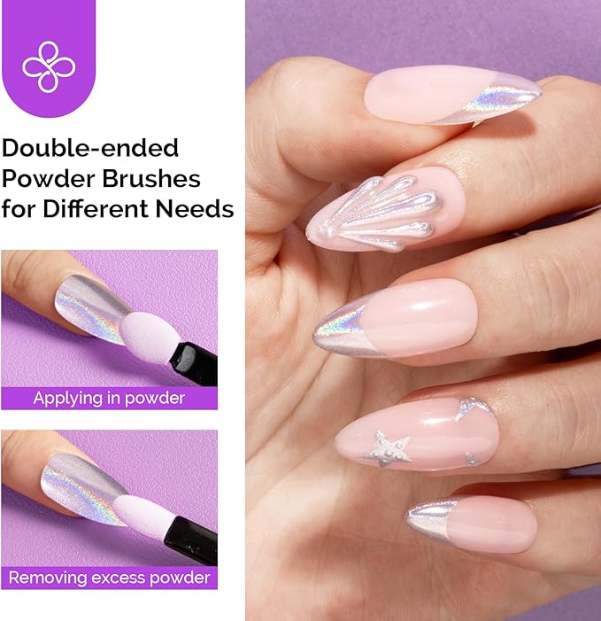 MelodySusie Chrome Nail Powder for Gel Nails,Holographic Laser Silver Metallic Mirror Effect Pigment Stylish Fine Glitter for Home DIY Salon Use Visit The MelodySusie Store