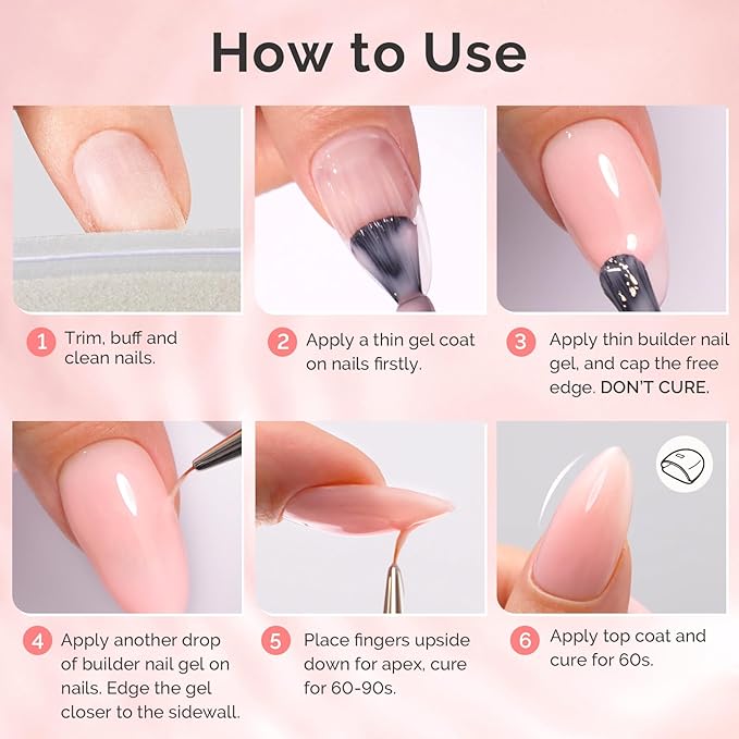 MelodySusie 2PCS 15ML Pink Builder Nail Base Gel for Nails Thickening,Soak Off UV Extension Gel,Rhinestone Glue in a Bottle for Nail Art Design Gift for Women DIY Manicure at Home 012 * 2
