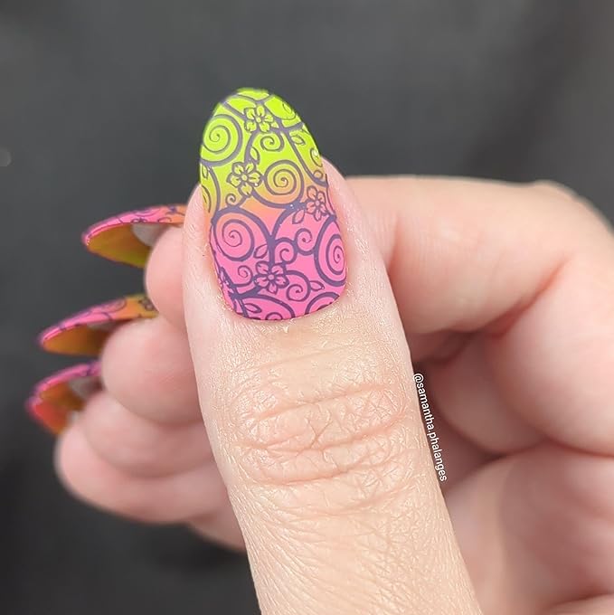 Maniology Floral Swirls Nail Stamping Plate | Swirling Flower Designs for Elegant DIY Manicures – Reusable Rectangular Stainless Steel Nail Art Template