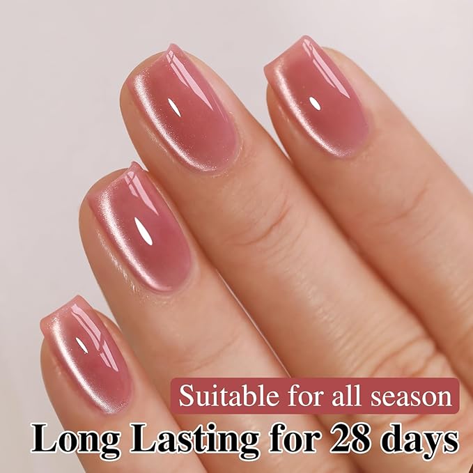Double Rhythm 0.5 Oz Cat Eye Gel Polish with Magnet Same Color Same Bottle Holographic Glitter Shimmer Translucent Color Salon 15 ML Magnetic Nail Art (Rose Pink-MC1165)