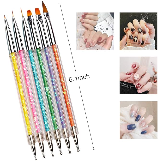 6PCS Nail Art Brushes,Double Ended Nail Liner Brush Dotting Pen Nail Art Point Drill Drawing Tools,Double Ended Nail Art Brushe for DIY Nail Art Designs (Style A)