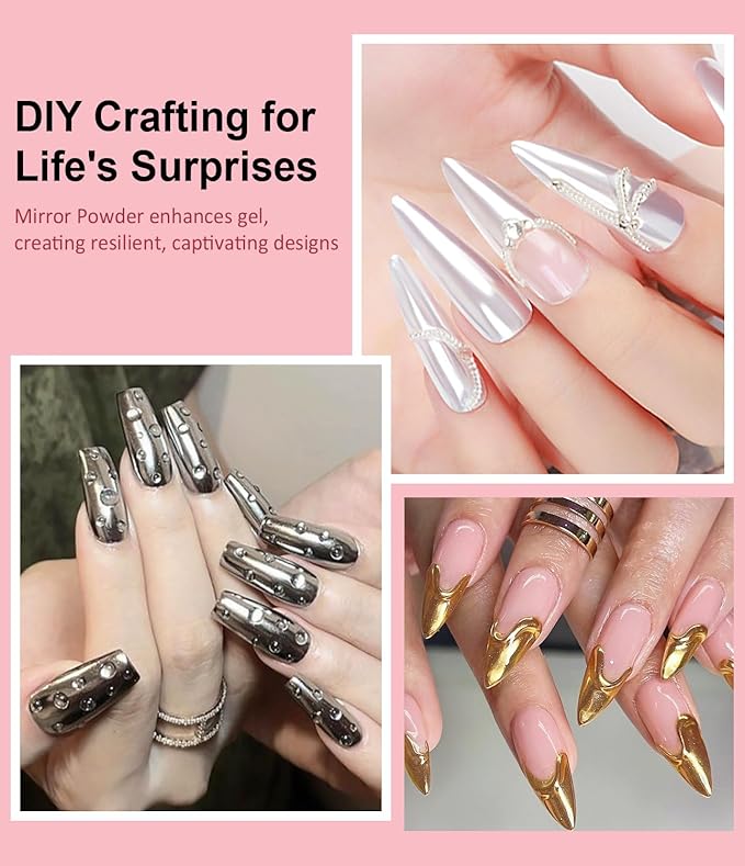 3D Nail Gel and Chrome Nail Powder: 15g No Wipe Clear 3D Sculpting Gel for Nail Non-Sticky Hand Hard Gel Carving Gel with Rose Gold White Pearl Chrome Powder for Nail Art Decoration Home DIY