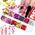 12 Colors Heart Holographic Nail Glitter Sequin Accessories Colorful 3D Nail Flakes Powder UV Gel Polish Acrylic Design for Women Girls Manicure Tips False Nails Supplies Kit Decorations