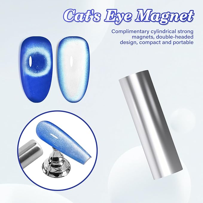 EBANKU Blue Cat Eye Gel Polish, 15ML 0.5 OZ Holographic Glitter Shimmer Translucent Jelly Color Magnetic Polish with Magnet Holiday Salon DIY at Home
