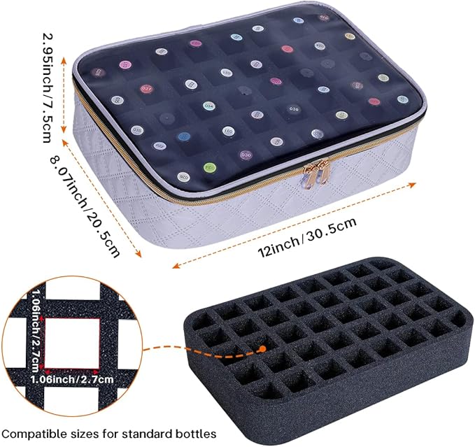 Nail Polish Bag organizer-Holds 40 bottles(15ml-0.5fl.oz)，Nail Polish Carrying Case Clear Multifunctional Cosmetic Travel Cases Makeup Bags Gray