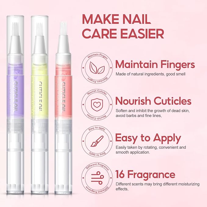 Peacecolor 8Pcs Cuticle Oil Pen for Nails Nail Oil Cuticle Pen for Nourishing Dry Damaged Cuticles Multiple Flavor Cuticle Revitalizer Oil Pen Nail Strengthener Nail Care Kit