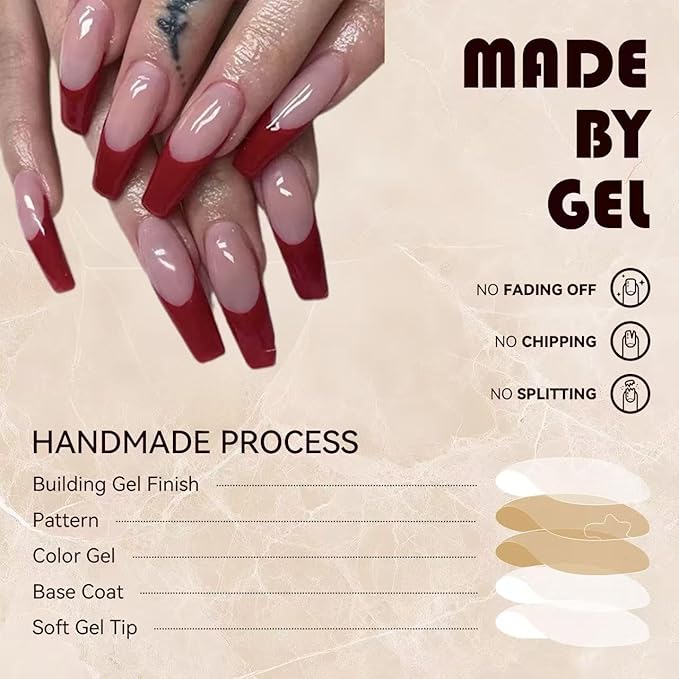 Hallonween Press On Nails [24pcs] Red Trapezoid French Fake Nails | Reusable ，Perfect Fake Nails for Women&Girls