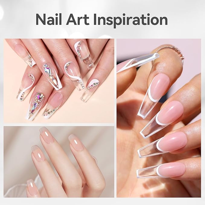Born Pretty Builder Gel 8-in-1, 2PCS 15ML Clear Builder Nail Gel Set, Transparent Extension Rhinestone Glue for LED Lamp Cured for Nail Thickening