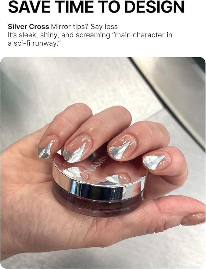 UUUUUU Semi Cured Gel Nail Strips | Salon-Quality | UV Free Gel Nail Wraps for Women | Easy Peel&Stick | Long-Lasting up to 14 Days | 28 Strips Set+File & Wipes | Gift-Ready(UGN123 Silver Cross)