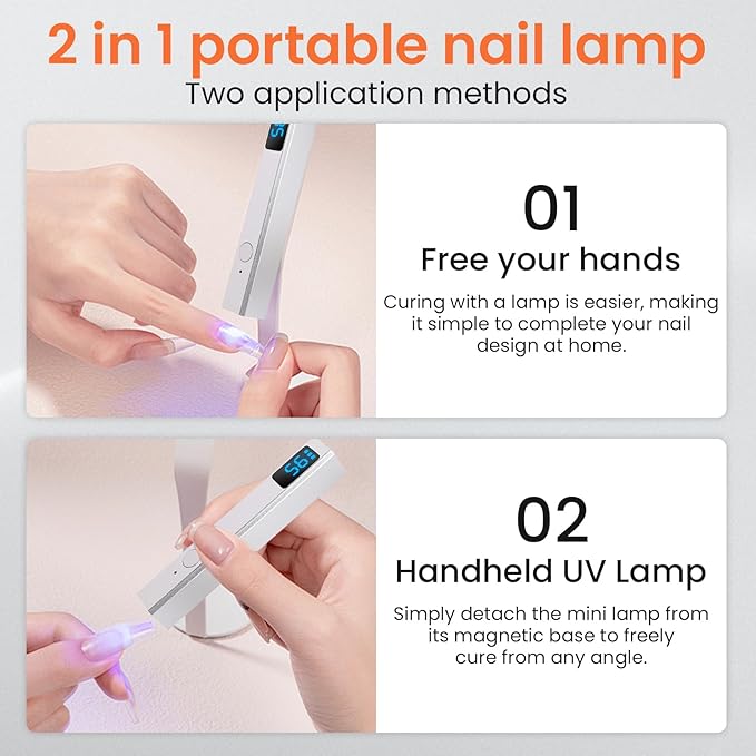 Mini Handheld Uv Light for Gel Nails with Magnetic Stand for One Finger Nail Dryer with LCD Display Portable Rechargeable Cordless Nail Lamp