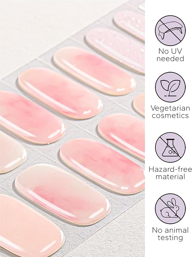 Nail Polish Strips – 32PCS UV Free Salon Quality Wraps, Long Lasting Gel Nail Stickers for Women (Peach Paradise)