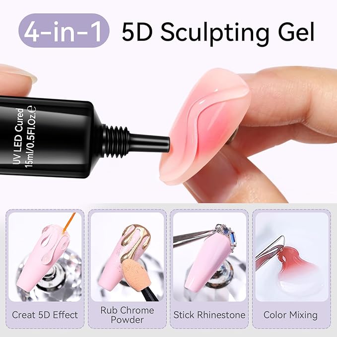 BORN PRETTY 5D Gel Nail Art,15ML Sculpting Gel Glue for Molding,Drawing,Sculpture,Gems and Decoration Nail Art Rhinestone Glue U V Light Cured No Wipe Nail Polish Salon & DIY Use for Women