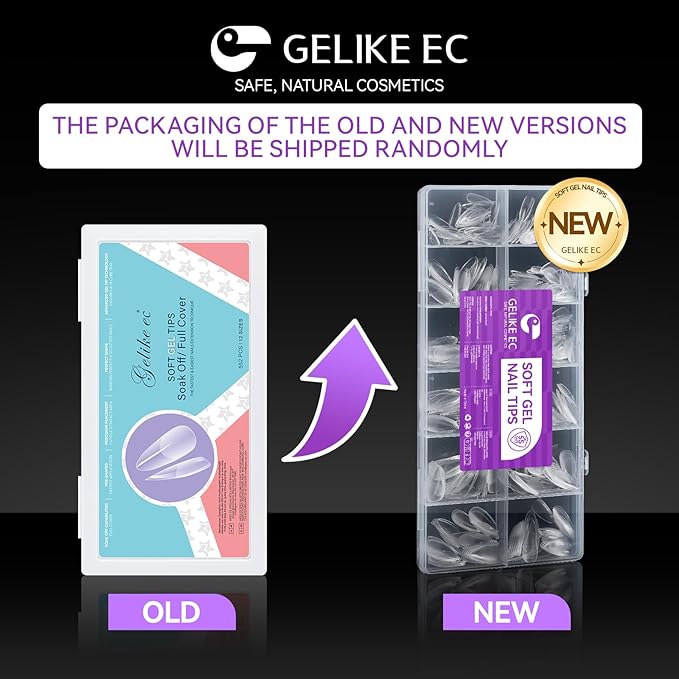 Gelike ec Nail Tips Almond for Salon: 552 Pcs Medium Soft Gel Nail Tips for Manicure 12 Sizes