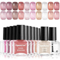Jelly Nail Polish Set, 10 Color With 2Pcs Base and Top Coat Quick Dry High Gloss Shine Nail Polish Non Gel Translucent Milky White Nude Pink Color Holiday Gift Giving