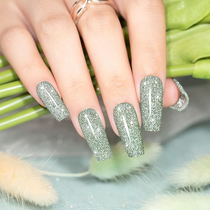 RARJSM Glitter Gel Nail Polish Light Green Flash Gelpolish Sparkle Shiny Gel Nail Art Varnish Manicure Refletive Diamond Nailgel For Salon Home DIY U V L E D Curing Required 7.5ml