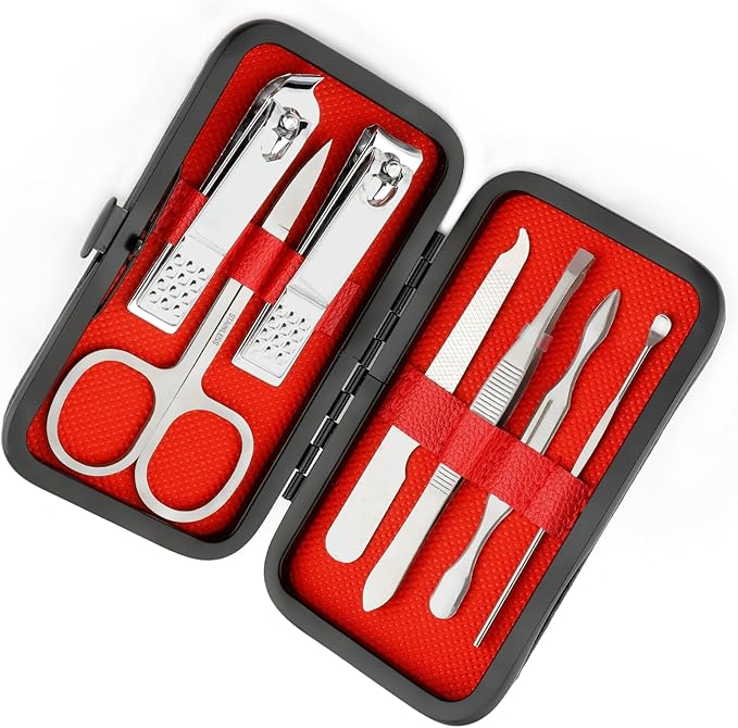 Easter Basket Stuffers Nail Clippers Manicure Kit for Men Pedicure Tools Personal Care Metal Fingernail Cutter Manicure Set Professional Grooming Kit 8 in 1 Nail Tools Silver