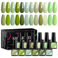 MTSSII Green Gel Nail Polish Set 12 Pcs Sage Green Forest Green Gel Polish Lime Olive Emerald Green Nail Polish Soak Off Gel Nail Kit Holiday Gift Home DIY Salon for Women