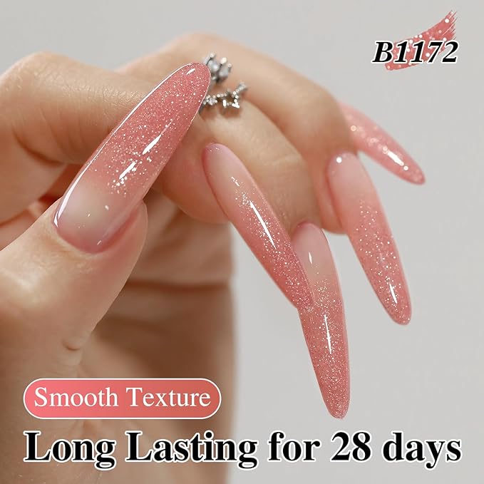 Double Rhythm 0.5Oz Glitter Gel Polish Shimmer Reflective Color for Nail Art Salon DIY Soak Off 15ml Nail Lamp Gel Polish at Home (Peach Pink-B1172)