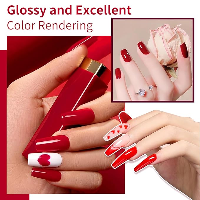 JR 9pcs 15ml Deep Red Burgundy Gel Polish Set Crimson Soak Off Polish Dark Cherry Gel Polish Colors For Nail Salon Gift Red