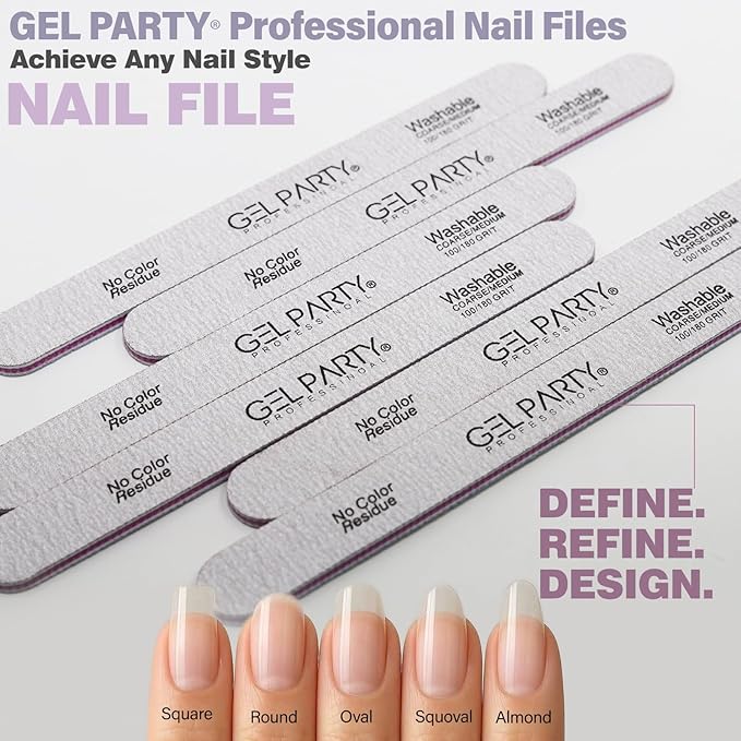 Professional Nail Files and Buffers Kit (12 Pcs) 100/180 Grit Double Sided Emery Boards for Acrylic Gel Nails+Colorful Sanding Buffer Blocks - Washable Manicure Tools for Salon & Home-Set D