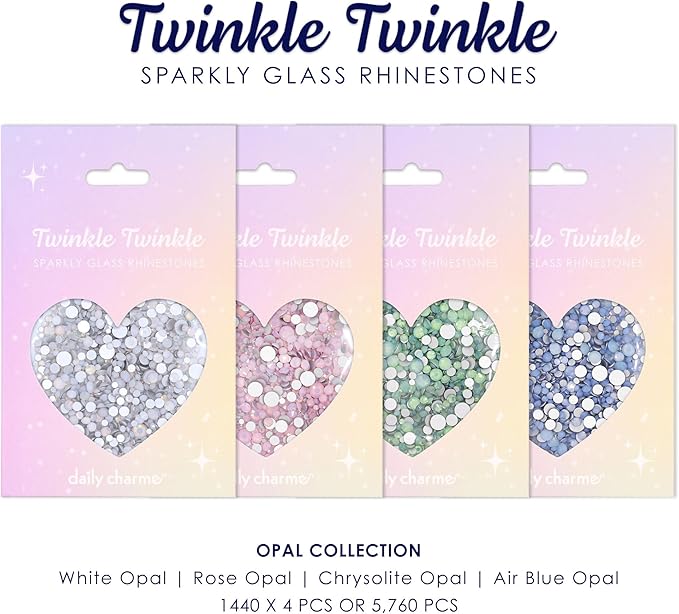 Daily Charme Twinkle Twinkle Round Flatback Crystal Rhinestone for Nail Art (Opal Collection), 4 Colors, 1440 PCS/Color, No-Hotfix, (1.4 mm - 4.7 mm), Home DIY and Salon