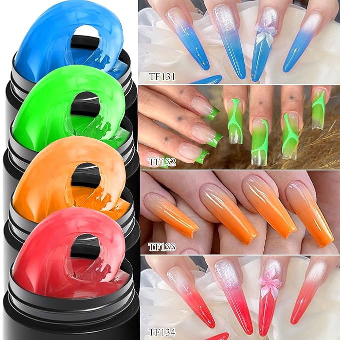 MEET ACROSS All-in-One Extension Mini Kit Non-Sticky Builder Gel Starter Kit WIth Base & Top Coat/Dual-Silicone Pen/Pro File/20-Pc Reusable Dual Forms Salon-Grade Extensions (Blue+Green+Orange+Red)