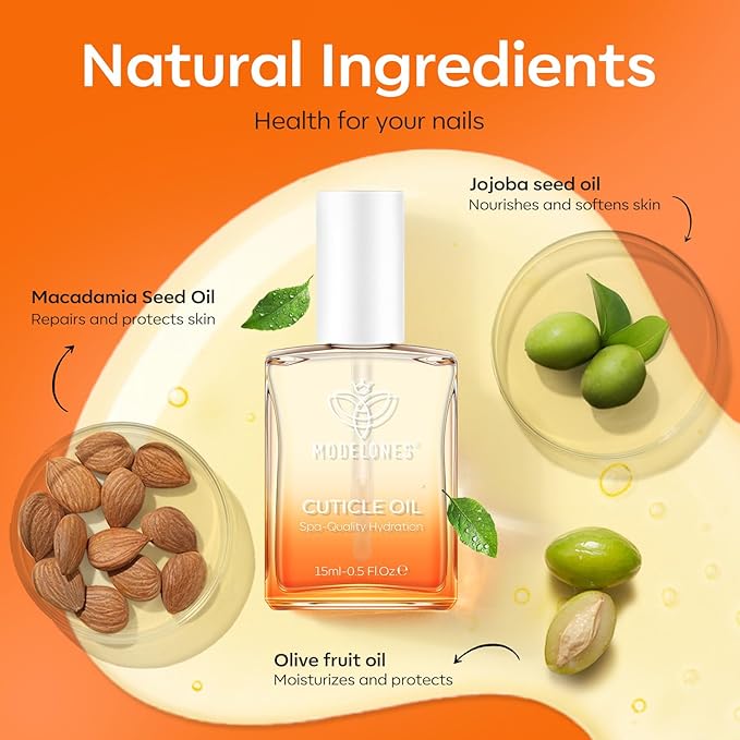 modelones Nail Strengthener Cuticle Oil for Nails Orange Nail Oil for Growth and Strength Nail Growth Oil Cuticle Care Quick Dry Nail Care Moisturize and Strengthen Damaged Nails 15ml 0.5Fl Oz
