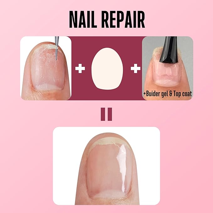 NOVO OVO Pre-cut Nail Shaped Repair Sheets Various Sizes with Slim File, Fixation & isolation layer, Bandage for Broken Nail-Surface, Recovery Protective layer for Acrylic, Easy to use 42 units