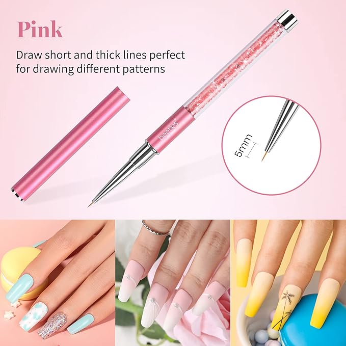 Beetles Gel Nail Polish with 5pcs Nail Art Liner Brushes Set, 20 Colors Fantasyland Collection Pastel Bright Pink Purple Navy Blue Green Glitter Led Soak Off Trendy Spring Summer Manicure Kit