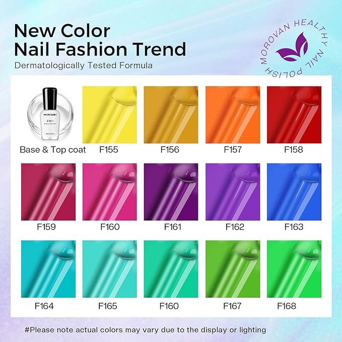 Morovan Nail Polish Set Fingernail: 2026 Nail Gift Kit Bright Rainbow Color Air Quick Dry Regular 0.27oz Finger Nail Polish Pack with Base Top Coat Christmas Winter Holiday Manicure for Women Girl