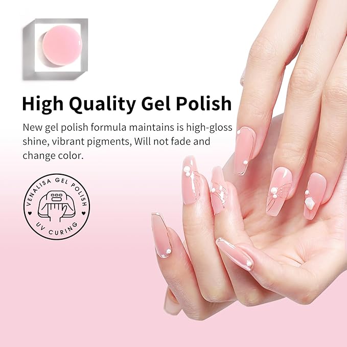 VENALISA Gel Nail Polish, 12ml Nude Pink Color Soak Off UV LED Nail Gel Polish Nail Art Starter Manicure Salon DIY at Home, 0.43 OZ