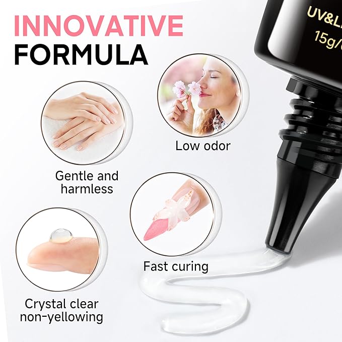 UNA GELLA 3D Gel Nail Art 30g, 4 in 1 No Wipe Clear 3D Sculpting Gel Polish Nail Glue for Nails Tips, Chrome Nails Powder, Nails Charms and Painting Christmas Art Designs Lamp Curing Required
