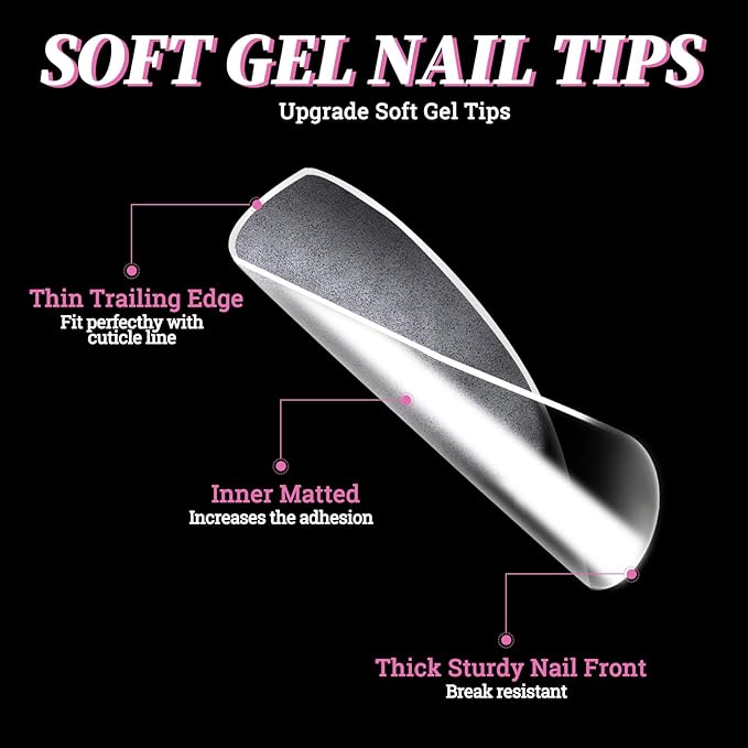 LoveOurHome 600pc Medium Squoval Nail Tips Clear Fake Nails Medium Gel Nail Tips Full Cover Round Square Acrylic Nails Clear Press on Nails 15 Sizes False Fingernail for Gel Nail Tip Extension