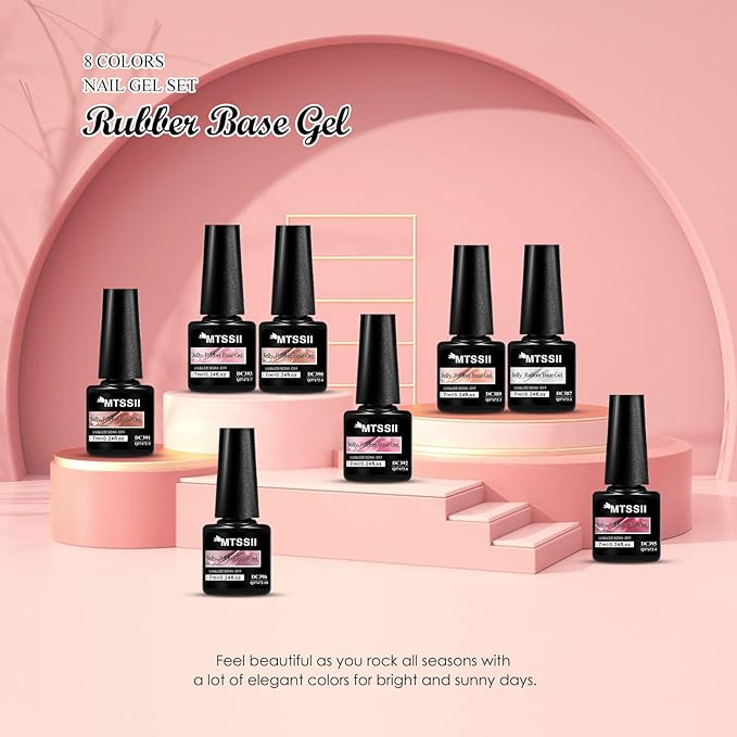 MTSSII Jelly Nude Rubber Base Gel Nail Kit, 8 Colors Clear Pink Crystal Translucent Color Construction UV Gel Semi Permanent Soak Off UV LED Varnish