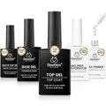 Beetles Gel Top Coat and Base Coat Set with Nail Dehydrator and Primer, 5 Pcs 10ml Glossy & Matte Top Coat Gel Nail Polish Nail Prep Acid-Free and Hema-Free Dehydrate Bond Primer Set for Acrylic