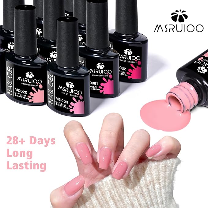 24Pcs Pink Gel Nail Polish Set Pastel Pink Sweet Lovely Nude Pink Nail Polish Peach Gel Polish DIY Manicure Nail Salon for Women Girls