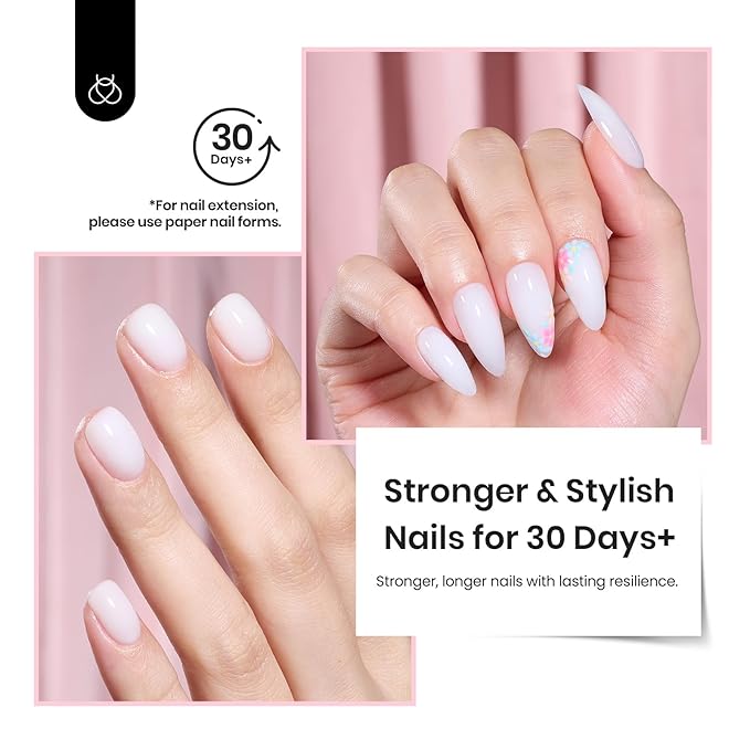 Beetles Builder Gel for Nails HEMA-Free 8 in 1 Milky White Strengthener Gel for Nail Apex & Nail Extension Nail Thickening Solution for Weak Nails Beginners & DIY Salon Manicure LED & UV Lamp Needed
