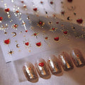 Valentines Nail Art Stickers Red Heart Nail Decals 5D Embossed Nail Supplies Gold Star Moon Nail Design for Women Holiday Nail Decorations Accessories