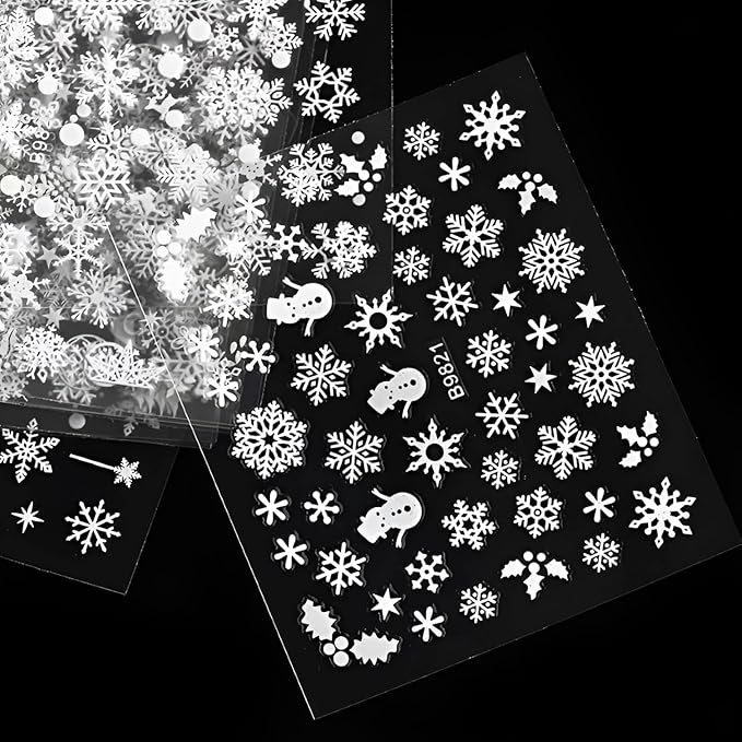 30 Sheets Snowflake Nail Stickers Decals 3D Self-Adhesive White Christmas Nail Art Stickers Santa Claus Elk Snowmen Nail Supplies New Year DIY Nail Decals Accessories
