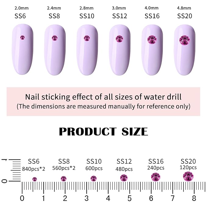 4240Pcs Fuchsia Flatback Rhinestones 6 Sizes Crystal Diamonds for Nail Art Crafts Clothes Shoes with Tweezers and Picking Pen