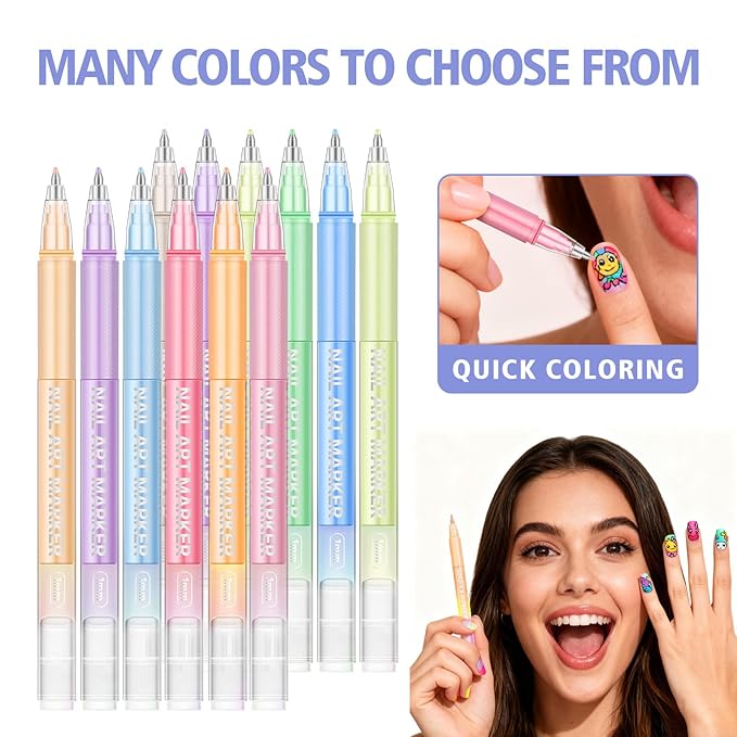 12 Colors Nail Art Pens Set, 2026 New Markers Polish Pen for 3D Nail Art Tools for Dotting Drawing Painting Point Liner DIY 7-14 Days Delivery (3SET)